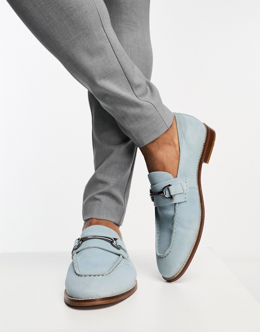 Asos Design Loafers In Pale Blue Suede With Snaffle Detail And Natural Sole