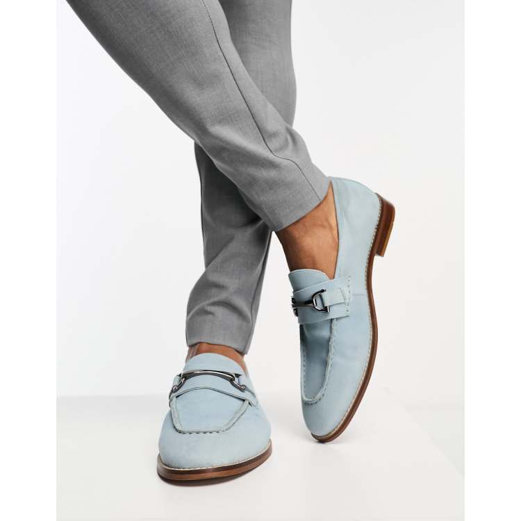 Parcel Køre ud ledelse ASOS DESIGN loafers in pale blue suede with snaffle detail and natural sole  | ASOS