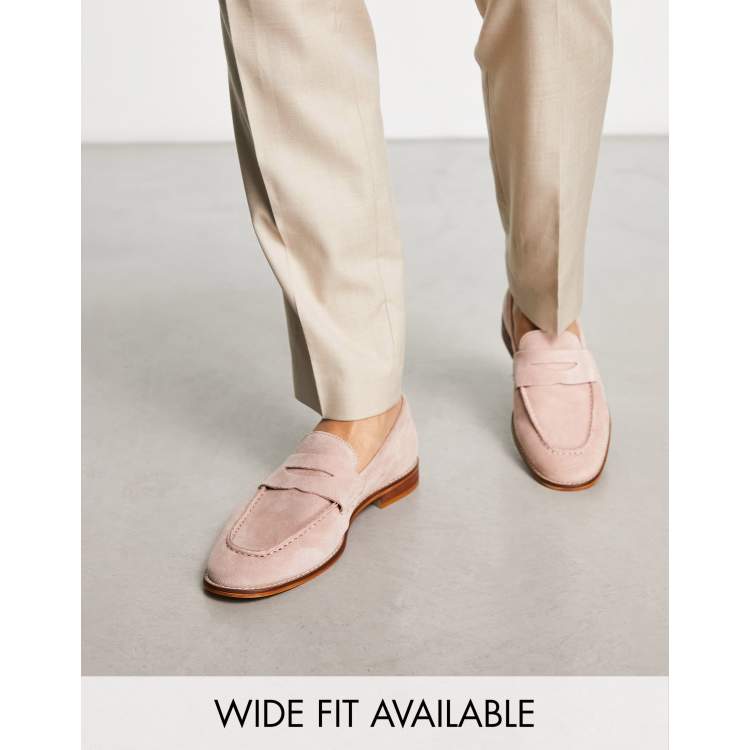 ASOS DESIGN loafers in pale pink suede with natural sole