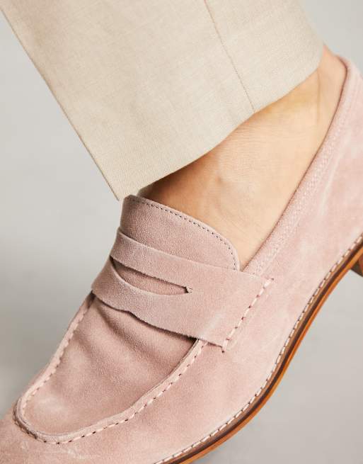 ASOS DESIGN loafers in pale pink suede with natural sole