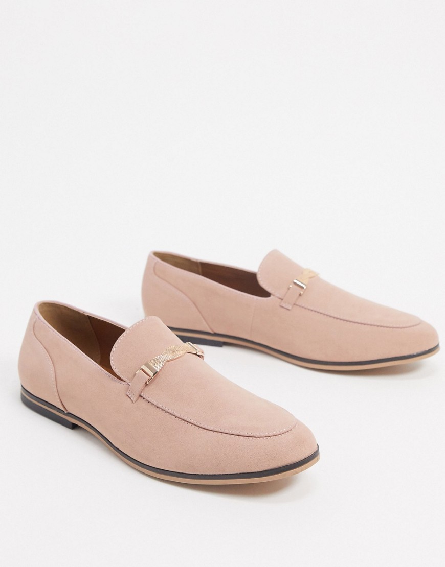 ASOS DESIGN loafers in pink faux suede with snaffle detail