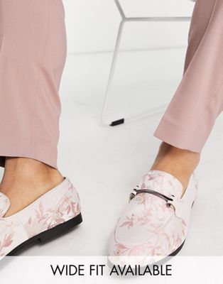 ASOS DESIGN loafers in pink floral print and snaffle detail