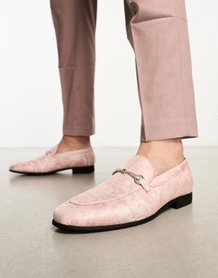 ASOS DESIGN loafers in pink jacquard print