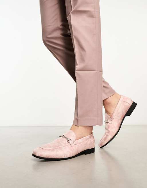 ASOS DESIGN loafers in pink jacquard print