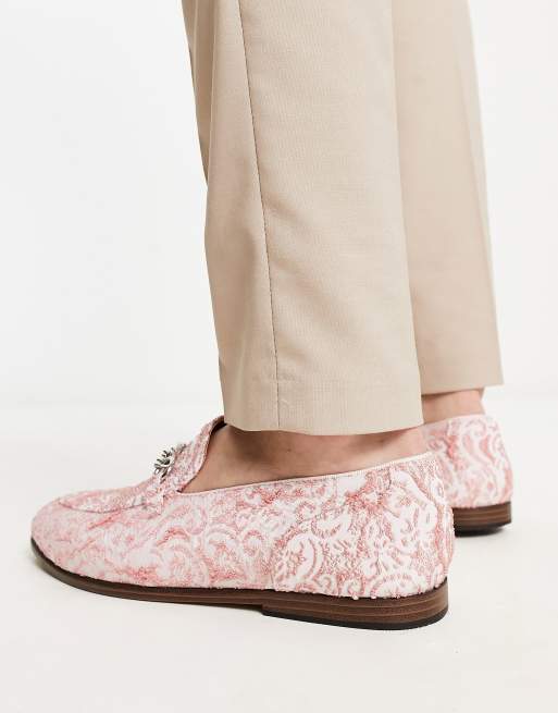 ASOS DESIGN loafers in pink velvet with chain detail | ASOS