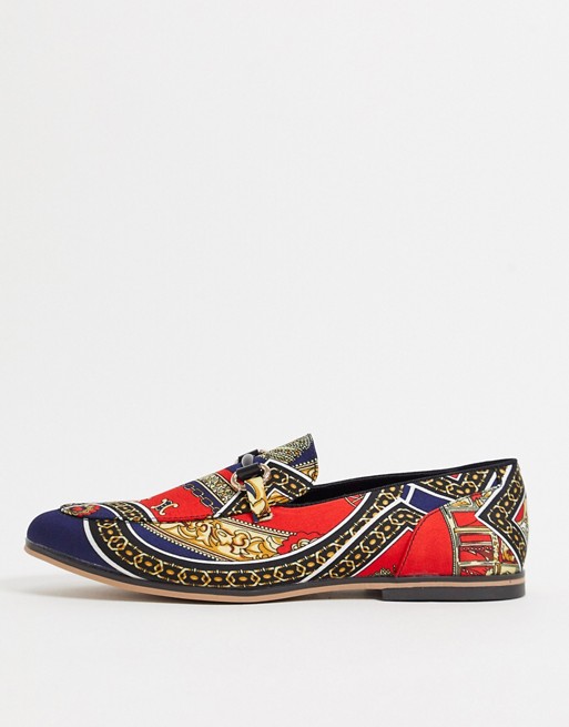 ASOS DESIGN loafers in red with baroque print
