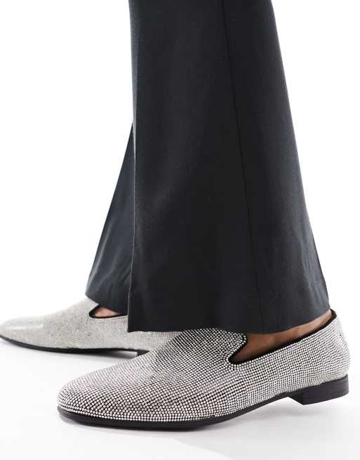 ASOS DESIGN loafers in silver diamante