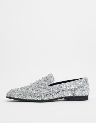 silver sequin loafers