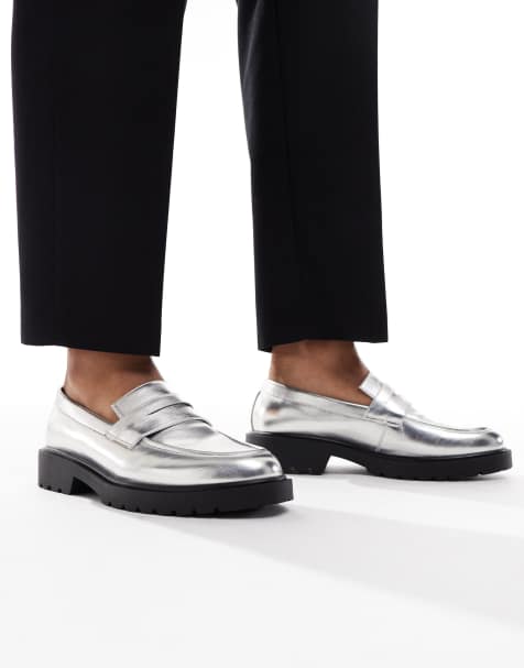 ASOS DESIGN loafers in silver with cleated sole - view 1