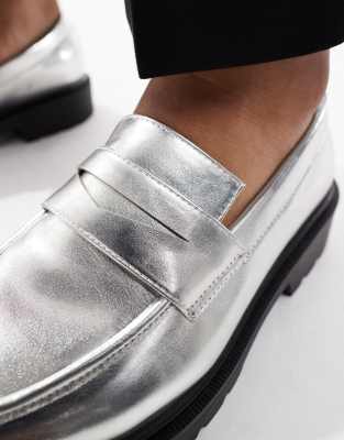 Asos Design Loafers In Silver