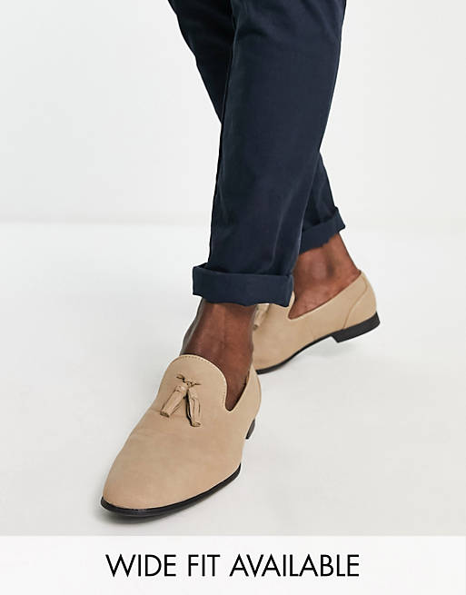 ASOS DESIGN loafers in stone faux suede