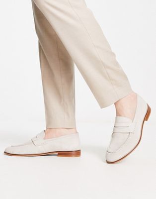 Asos Design Loafers In Stone Suede With Natural Sole-neutral