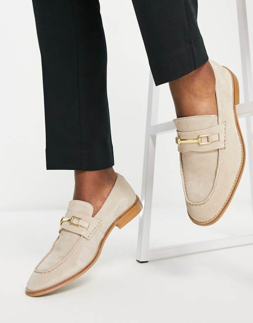 ASOS DESIGN loafers in stone suede with snaffle detail and natural sole