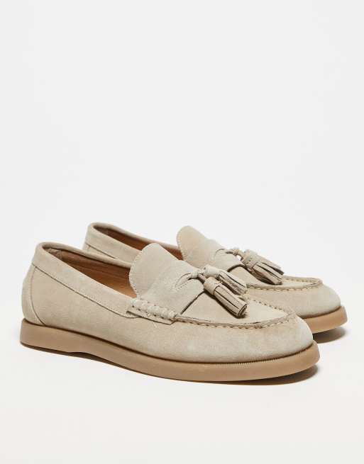 ASOS DESIGN loafers in stone suede with tassel