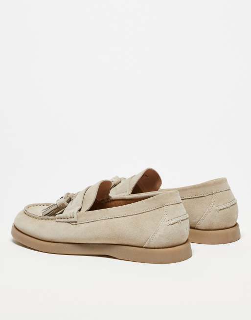 ASOS DESIGN loafers in stone suede with tassel