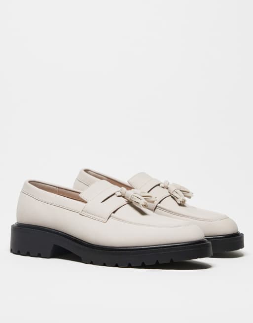 ASOS DESIGN loafers in stone with tassel