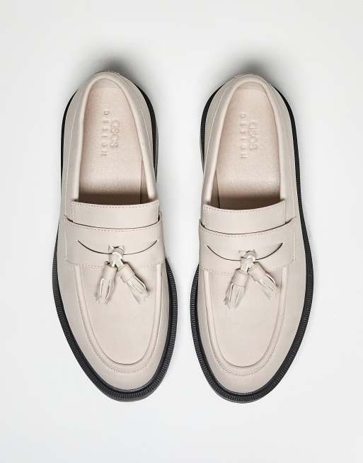 ASOS DESIGN loafers in stone with tassel