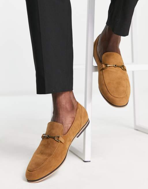 ASOS DESIGN loafers in tan faux suede with snaffle detail | ASOS