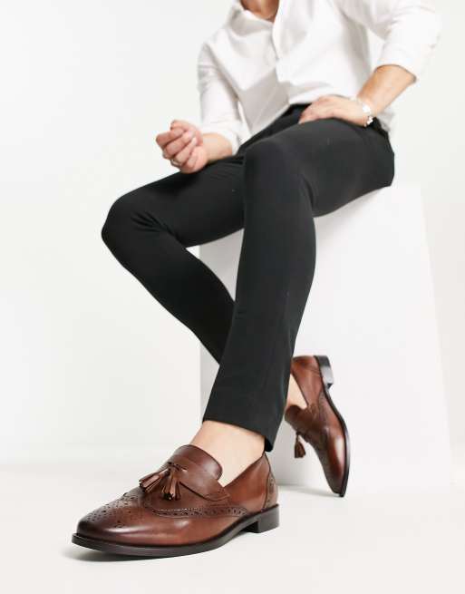 ASOS DESIGN loafers in tan leather with brogue detail | ASOS