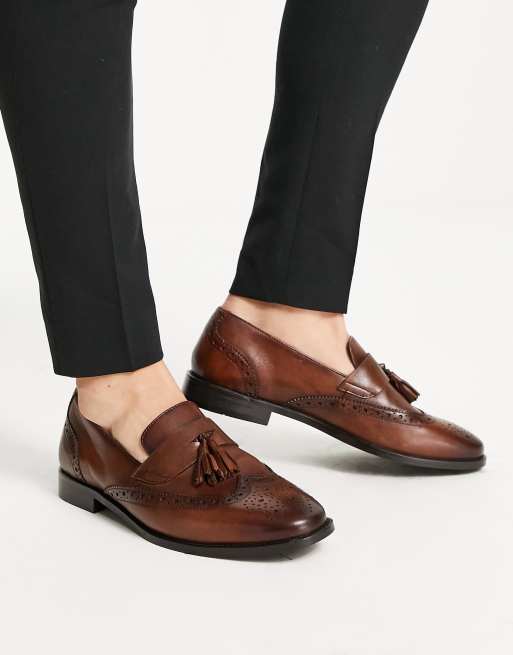 Er Bonde blanding ASOS DESIGN loafers in tan leather with brogue detail | ASOS