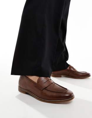 ASOS DESIGN loafers in tan leather with natural sole - STONE