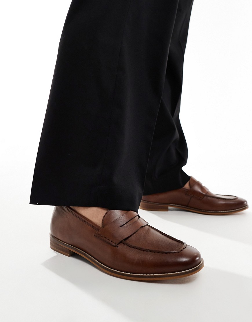 Asos Design Loafers In Tan Leather With Natural Sole-brown