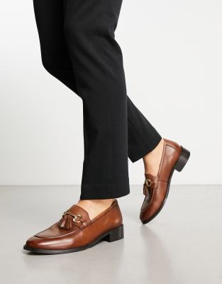 asos design profile chunky high heeled loafer in tan