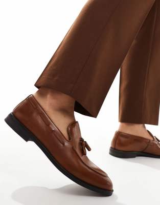 loafers in tan leather with tassel-Brown