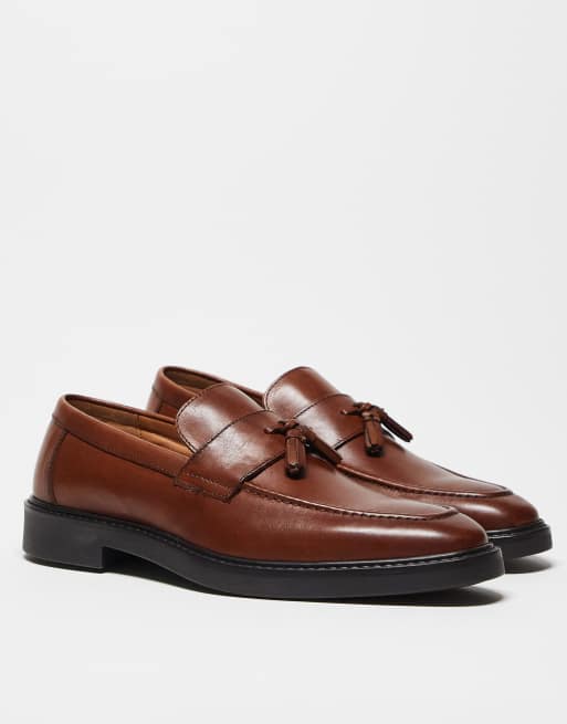 ASOS DESIGN loafers in tan leather with tassel