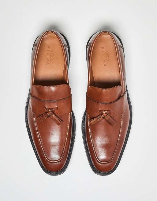 ASOS DESIGN loafers in tan leather with tassel