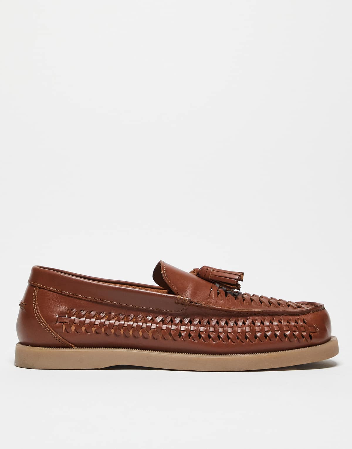 ASOS DESIGN loafers in tan leather with weave