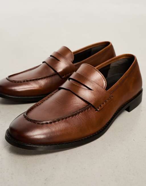 ASOS DESIGN loafers in tan polished leather