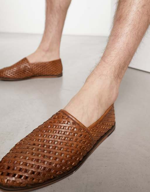 ASOS DESIGN loafers in tan woven leather