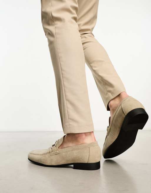 ASOS DESIGN loafers in taupe faux suede with snaffle detail, 4 of 4