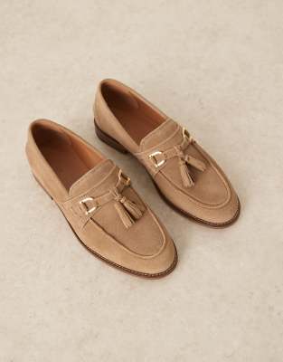 ASOS DESIGN loafers in taupe suede with tassel