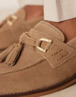 ASOS DESIGN loafers in taupe suede with tassel