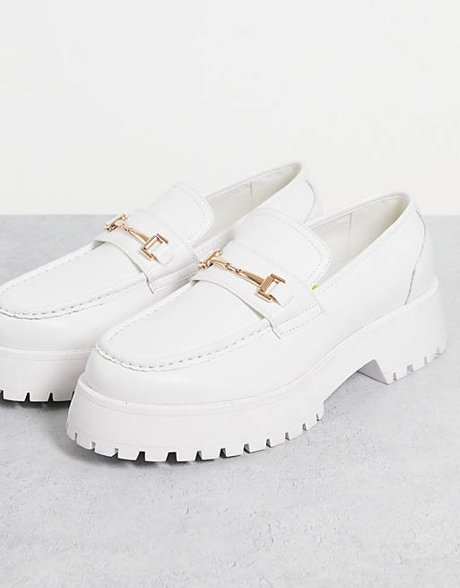 ASOS DESIGN loafers in white faux leather on chunky sole | ASOS