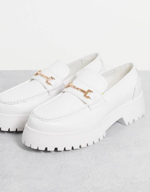 ASOS DESIGN loafers in white faux leather on chunky sole | ASOS