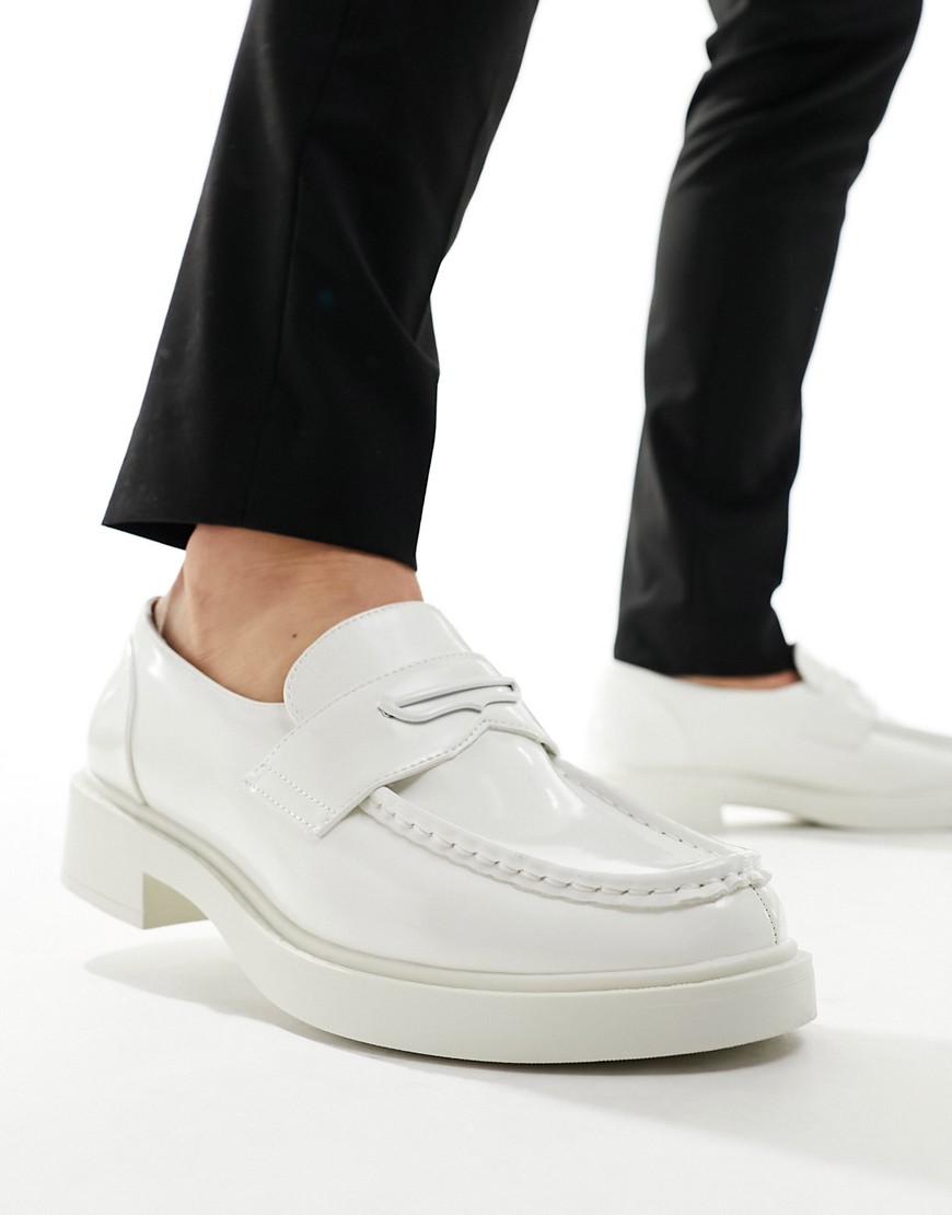 Asos Design Loafers In White Faux Leather