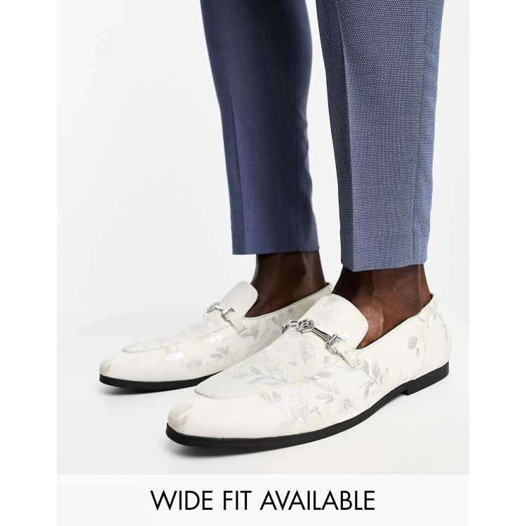 ASOS DESIGN loafers in white floral print with silver snaffle ASOS