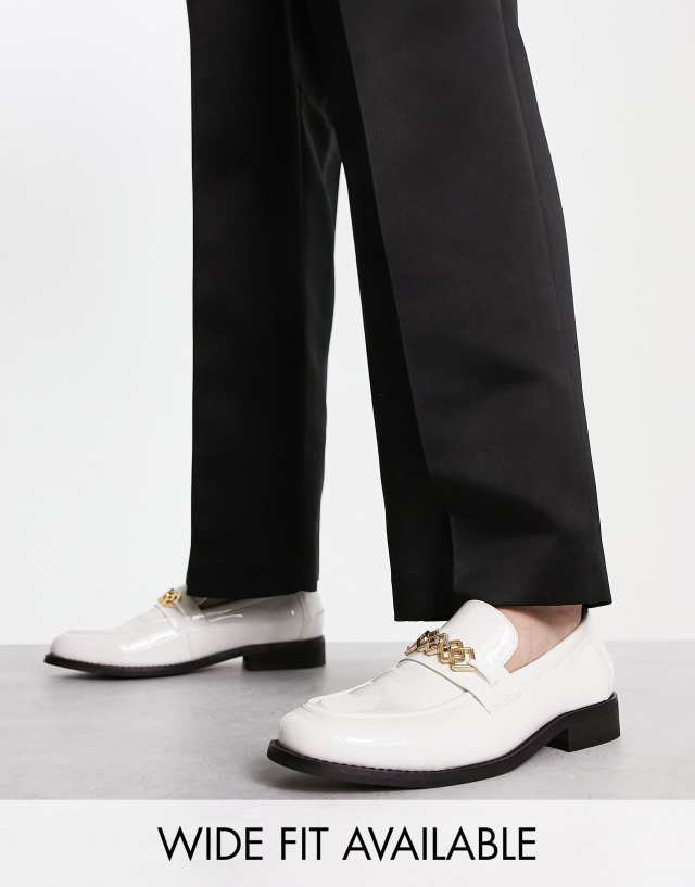 ASOS DESIGN loafers in white patent faux leather