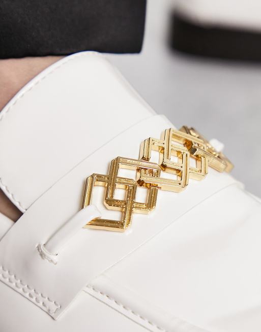 Mens white loafers on sale with gold buckle