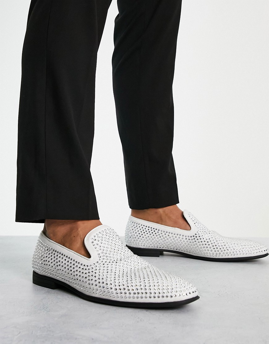 ASOS DESIGN loafers in white with diamantes