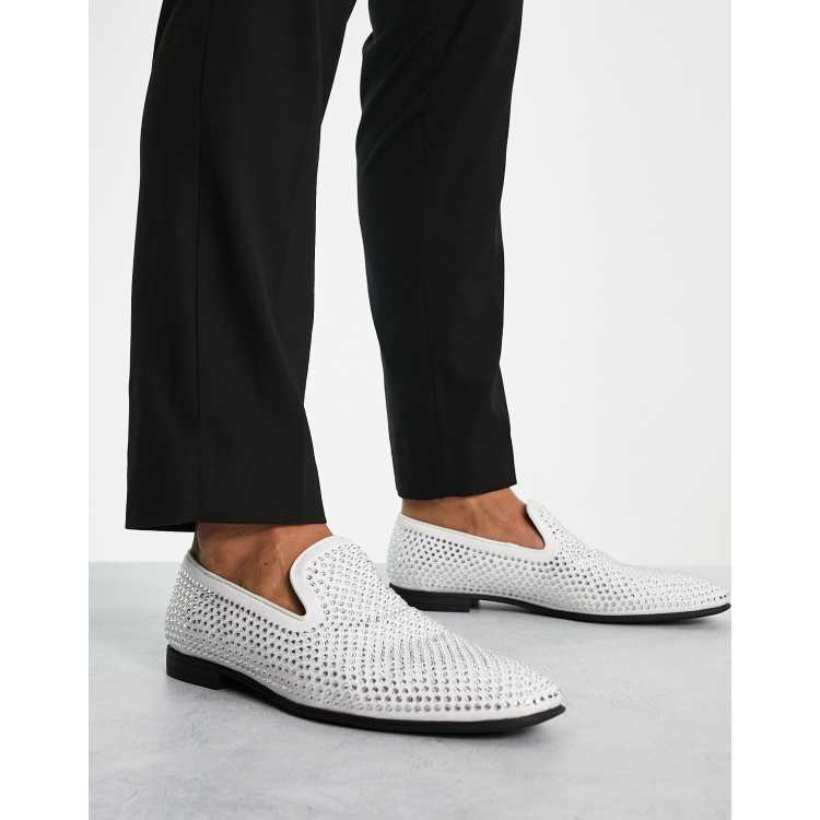 ASOS DESIGN loafers in white with diamantes | ASOS