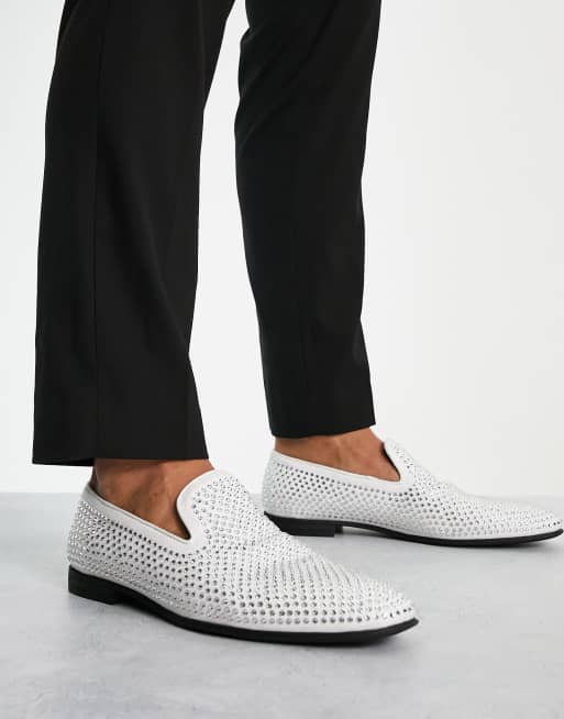 White cheap studded loafers