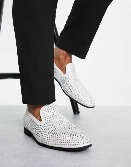 ASOS DESIGN loafers in white with diamantes | ASOS