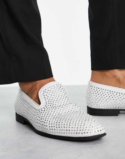 ASOS DESIGN loafers in white with diamantes | ASOS