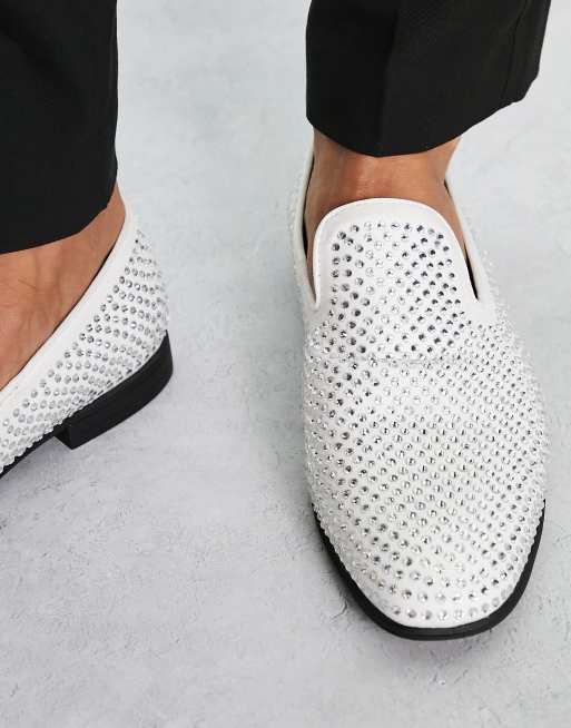 ASOS DESIGN loafers in white with diamantes | ASOS