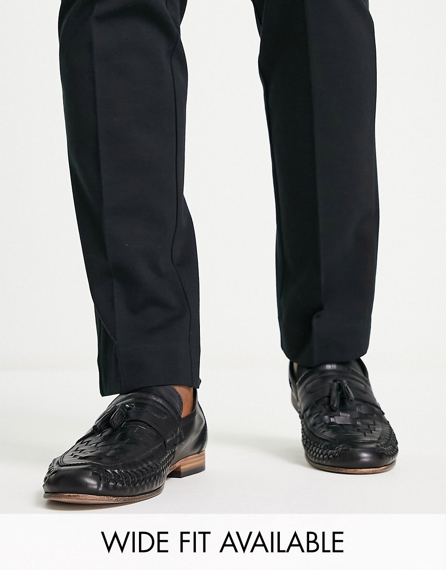 ASOS DESIGN loafers in woven black leather with tassel detail
