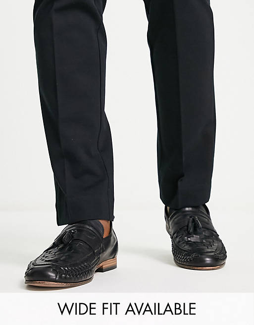 ASOS DESIGN loafers in woven black leather with tassel detail | ASOS